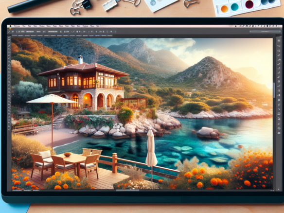 Deniz kenarında lüks villa ve teras.