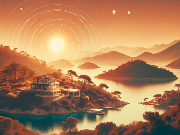 Gün batımında deniz manzaralı lüks villa.