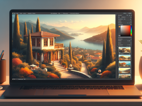 Dizüstü bilgisayar ekranında manzara resmi.