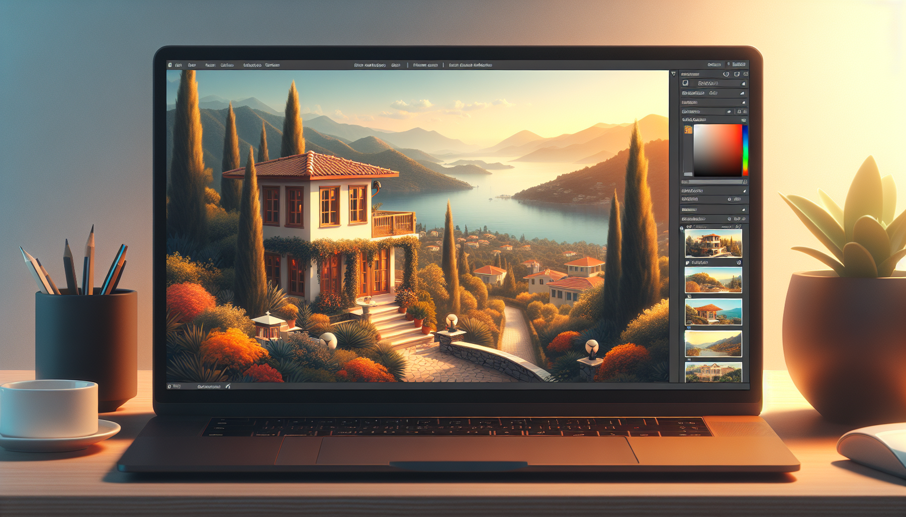 Dizüstü bilgisayar ekranında manzara resmi.