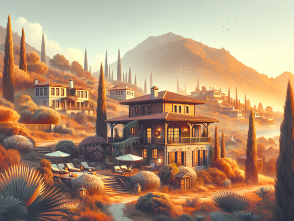 Dağ manzaralı lüks villa, geniş teras ve bahçe